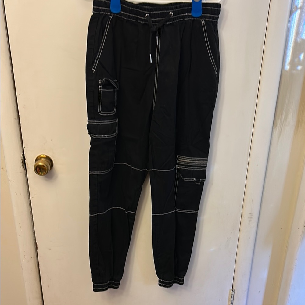 Hot Topic Black Cargo Joggers with Contrast Stitching